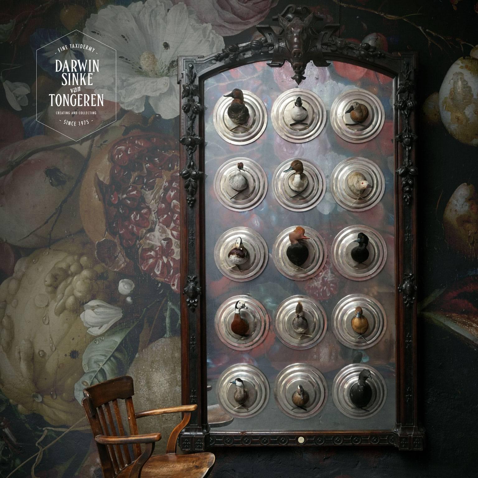 Dutch Fifteen Rare Duck Heads by Sinke & Van Tongeren on French Hunting Mirror
