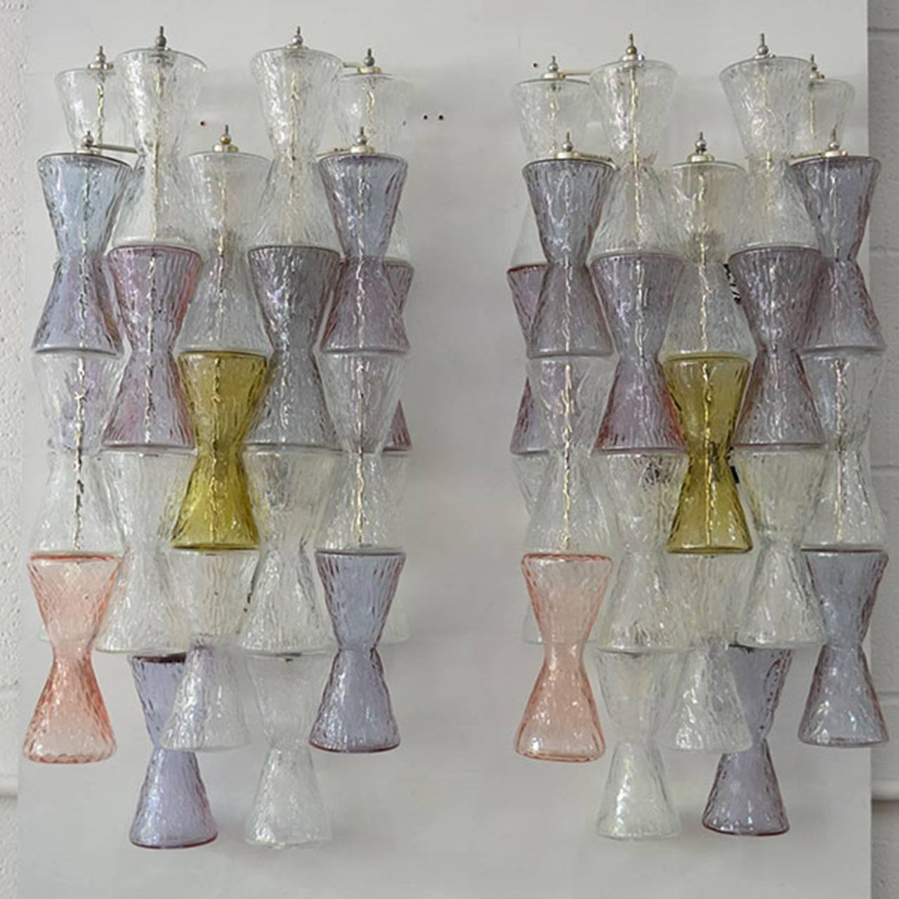 Multicolor stunning wall lights.
Clear, pink, yellow and 