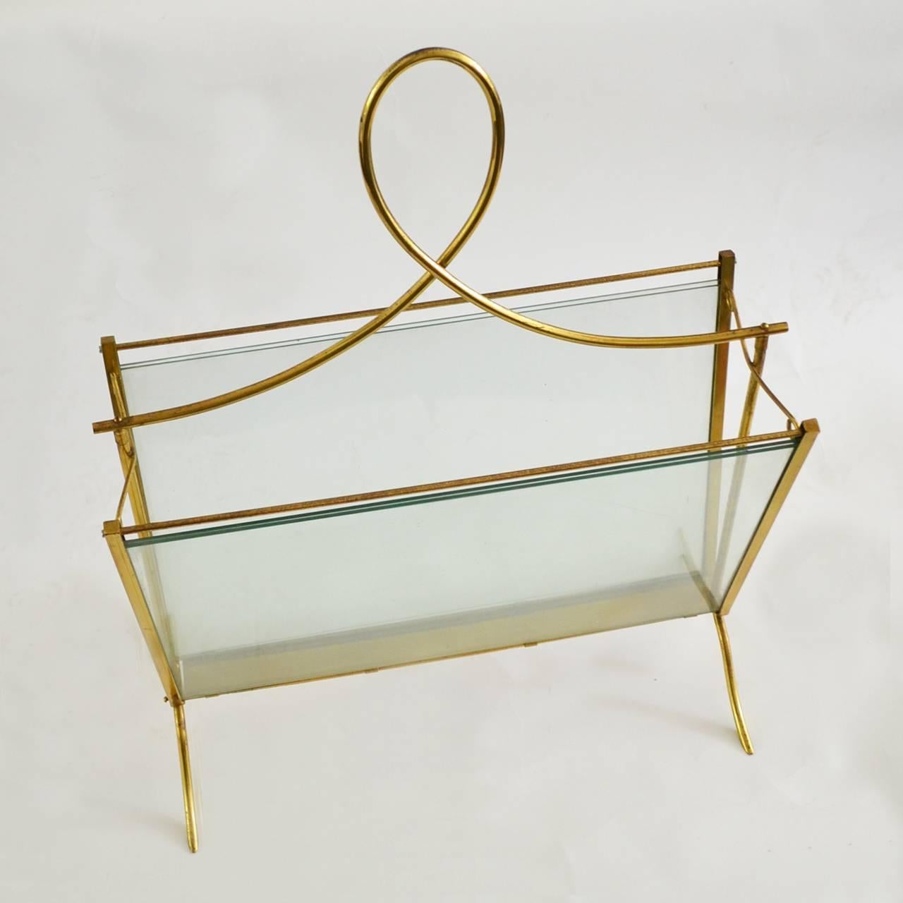 Mid-Century Italian brass magazine rack from the 1950s.