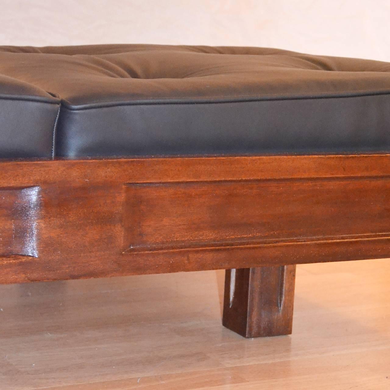 Rosewood coffee table with two seats, Italy, 1960s.
Cushions are reupholstered in real black leather.
Fantastic design. Great condition.