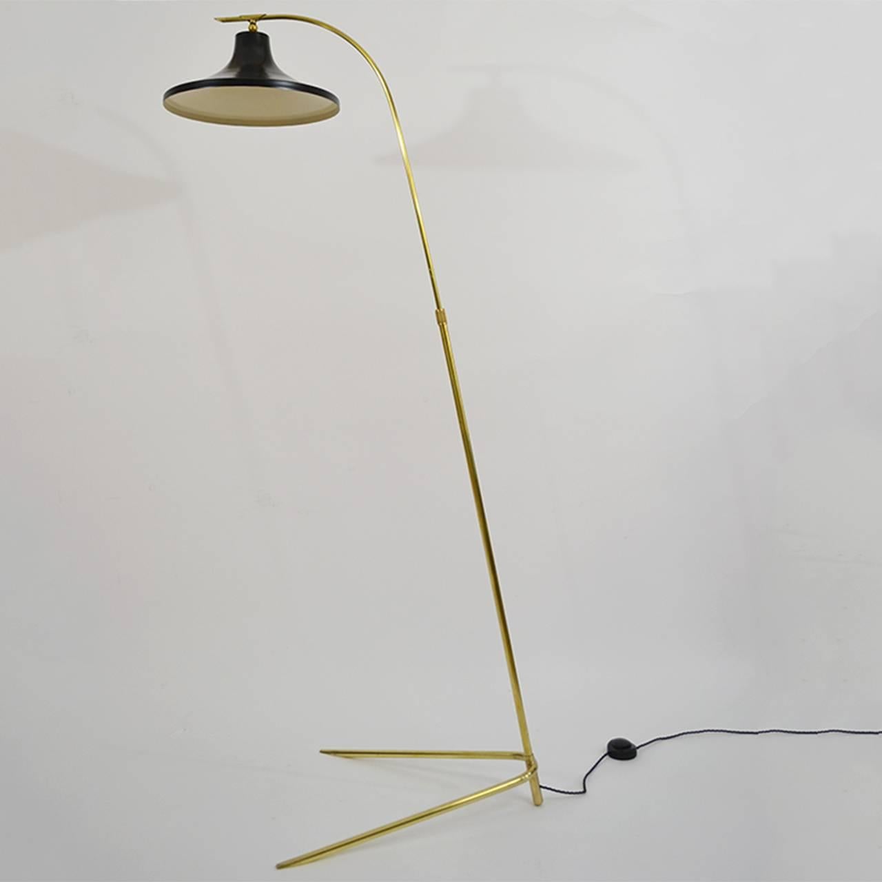 Brass and painted aluminium shade contemporary floor lamp.
All color shade available. Adjustable height.
Minimum height 152cm, maximum height 184cm.