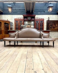 Monumental Napoleon III Style Curved-Back Sofa, Taupe Upholstery, France