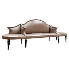 Monumental Napoleon III Style Curved-Back Sofa, Taupe Upholstery, France