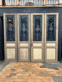 Set of Four French Napoleon III Painted Wood Doors with Engraved Floral Glass, 1
