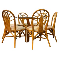 Mid-Century Bamboo and Rattan Dining Set with Six Elegant Chairs