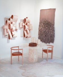Birch Veneer Loop Sculpture on Clay Background 48x38 Inches, Contemporary Art