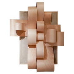 Birch Veneer Loop Sculpture on Clay Background 48x38 Inches, Contemporary Art