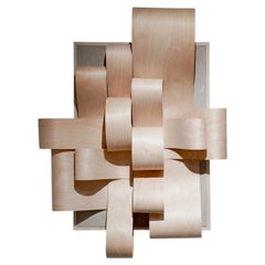 Birch Veneer Loop Sculpture on Clay Background 48x36 Inches, Contemporary Art