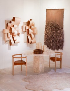 Birch Veneer Loop Sculpture on Clay Background 48x36 Inches, Contemporary Art