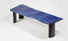 Blue Glazed Stoneware Top and Burn Wood Coffee Table, Unique Piece