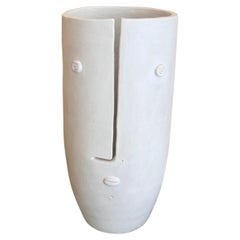 Large White Ceramic Vase " Idole " Signed by French Ceramist Dalo
