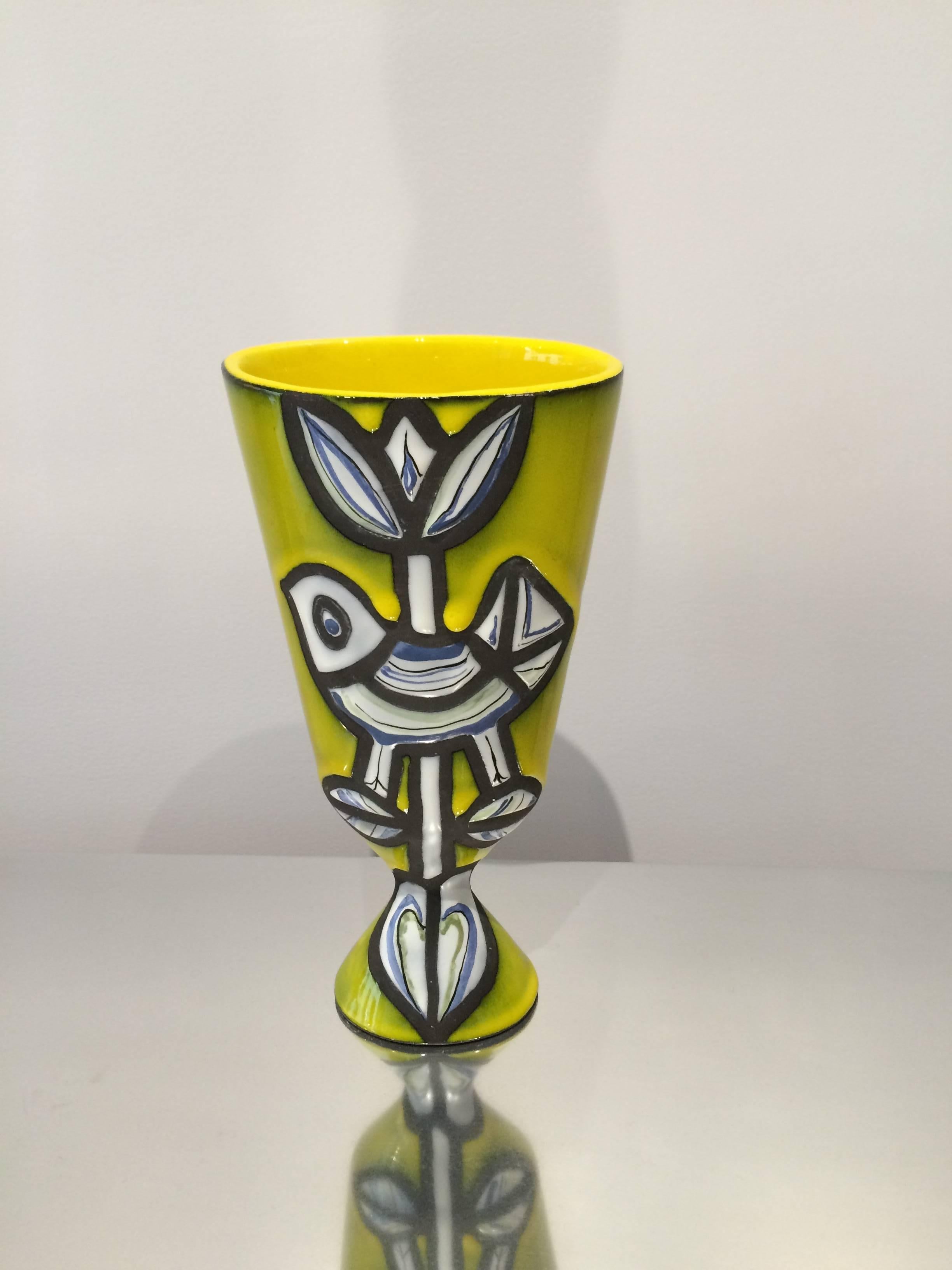 Roger Capron Yellow Bird Vase, 1958 In Excellent Condition In Paris, FR