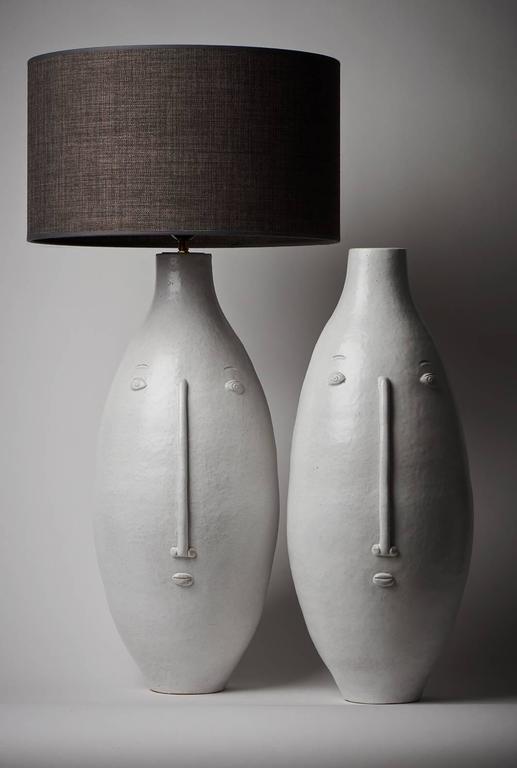 Large Pair of White Faces Stoneware Lamp Bases by DaLo at 1stDibs