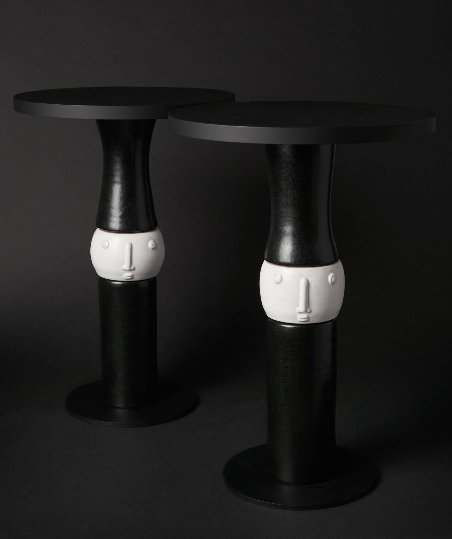 Ceramic and black Metal Gueridons / Side tables signed by Dalo In Excellent Condition For Sale In Paris, FR