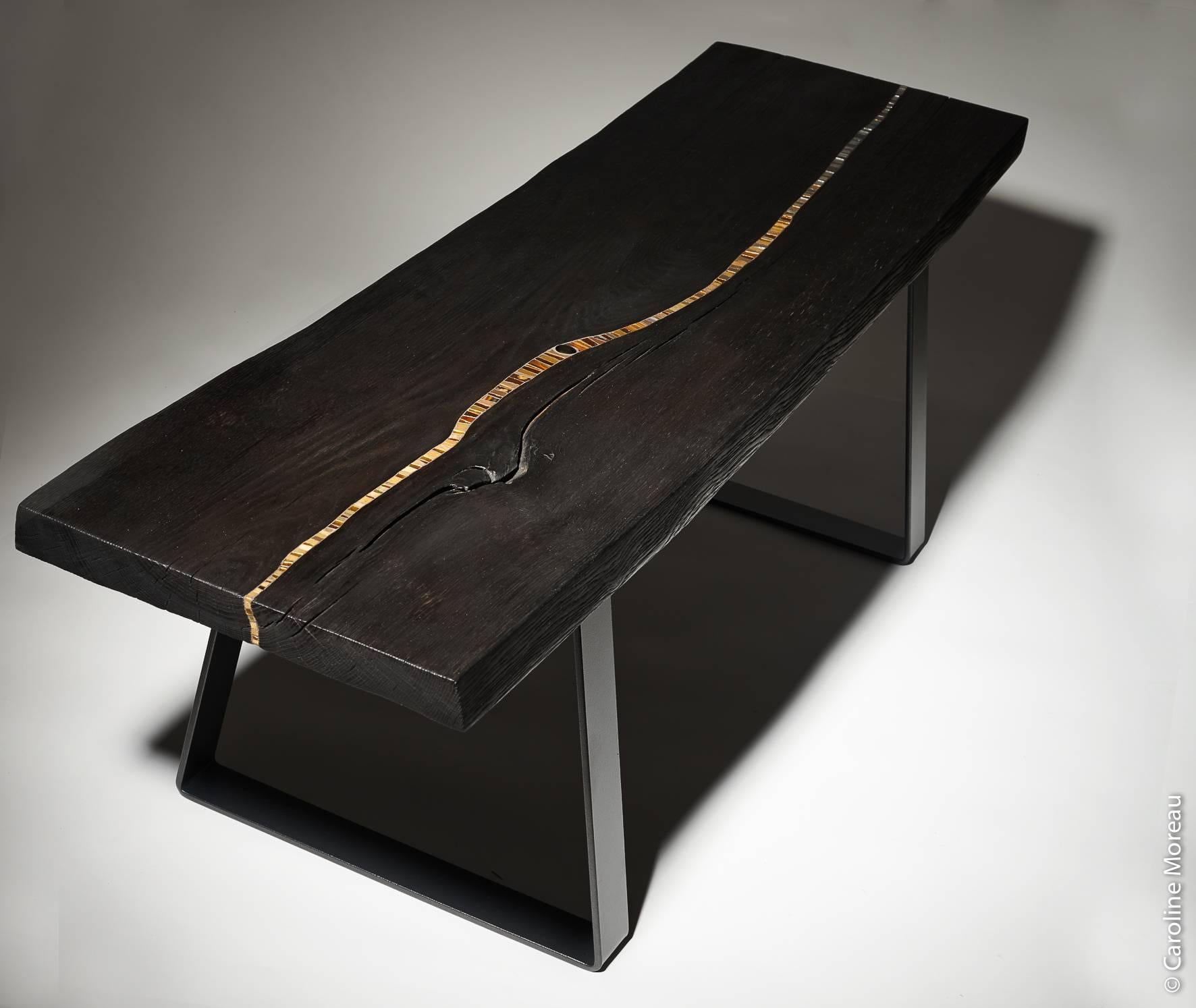 French Burned Oak Traverse Bench by S. Rippe, 2015