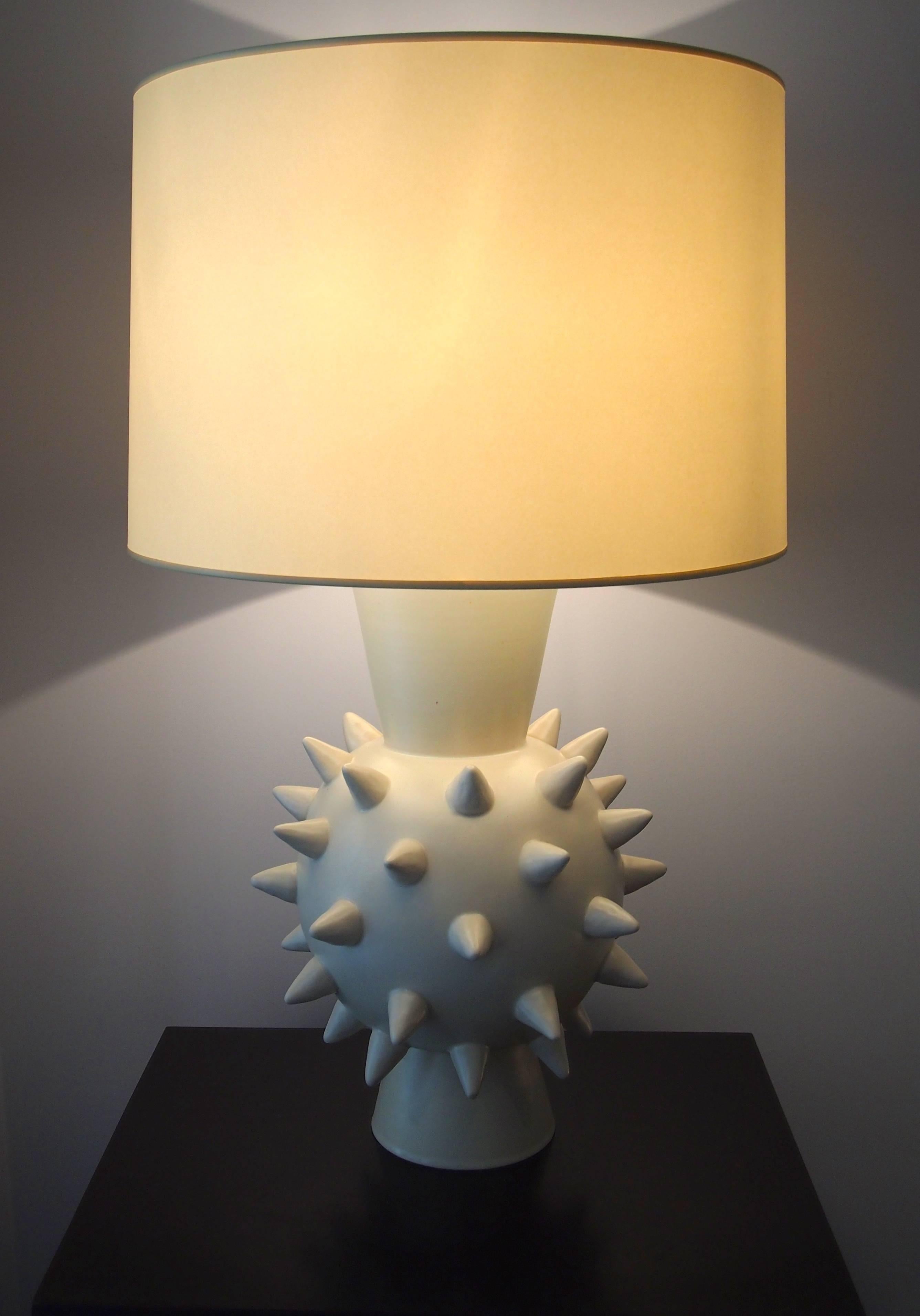 Pair of Ivory Ceramic Lamps by Jean Roger 1