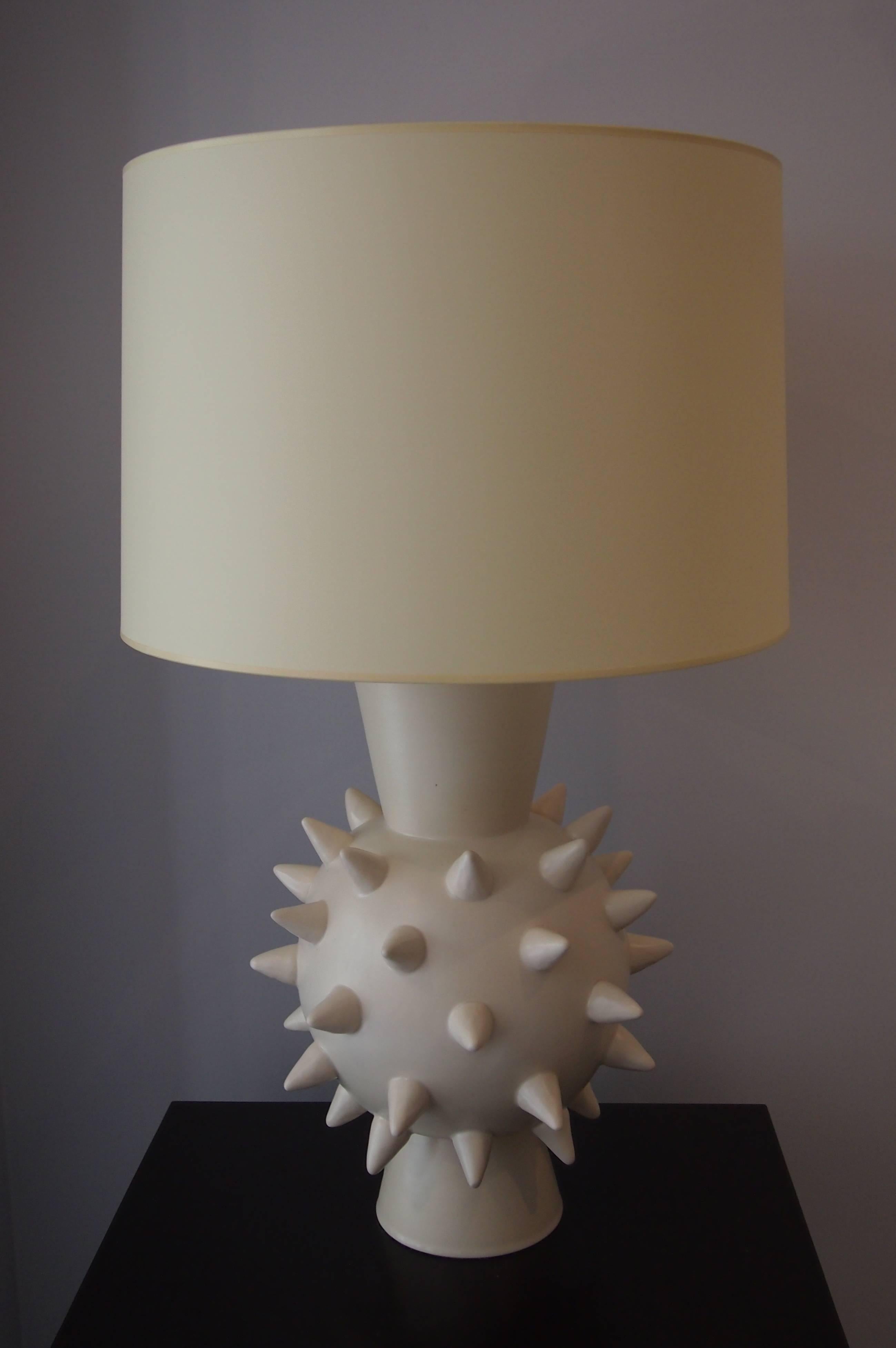 Contemporary Pair of Ivory Ceramic Lamps by Jean Roger