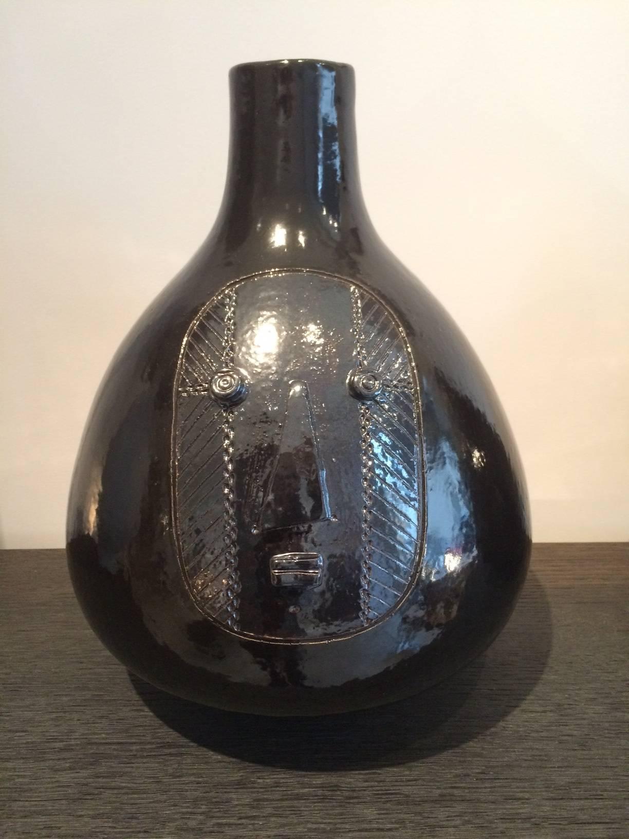 Large Pair of Ceramic Lamp Bases Glazed in Black signed by DaLo In Excellent Condition For Sale In Paris, FR