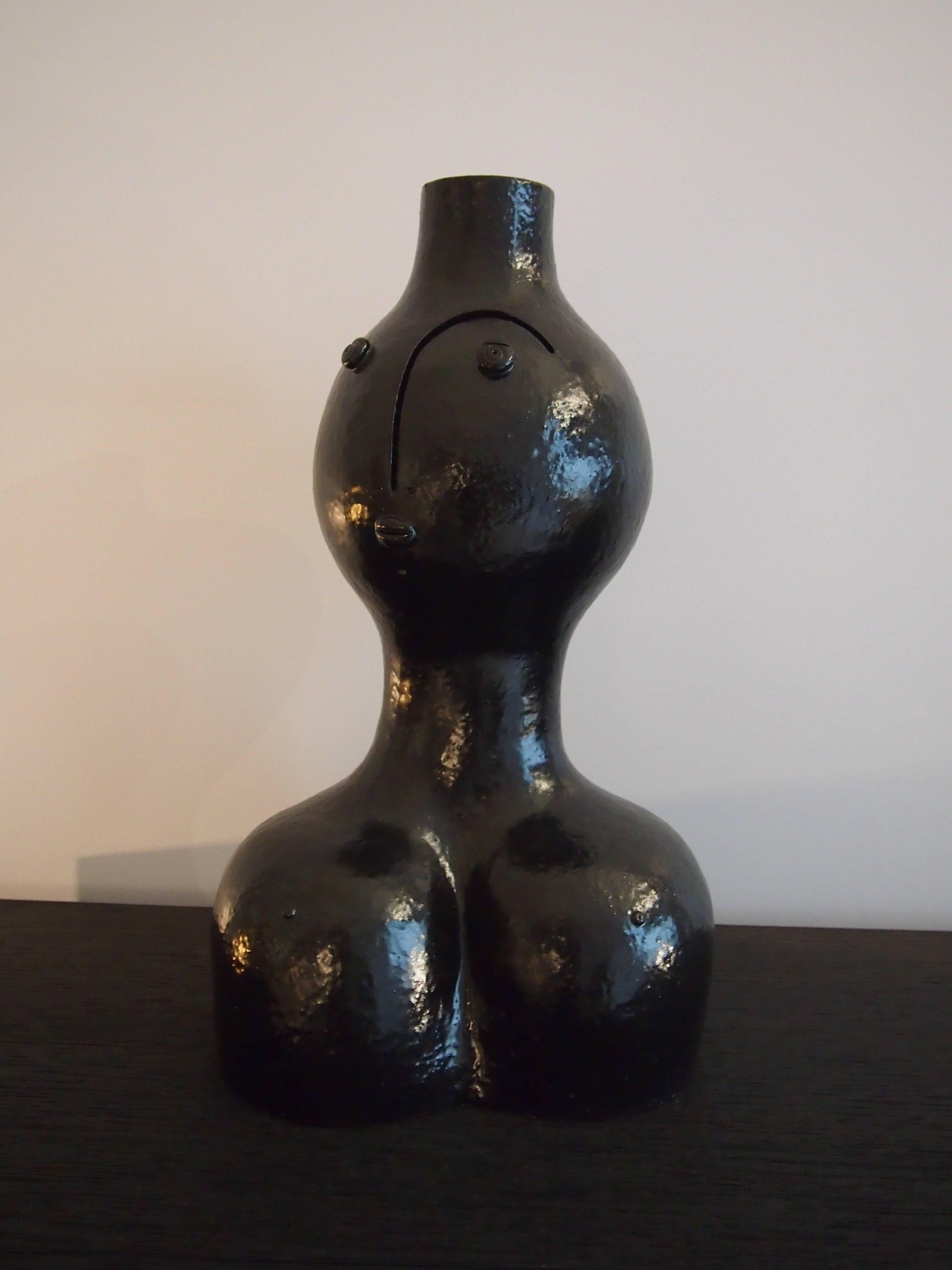 Céramique Lampe à base en grès noir signée par DaLo