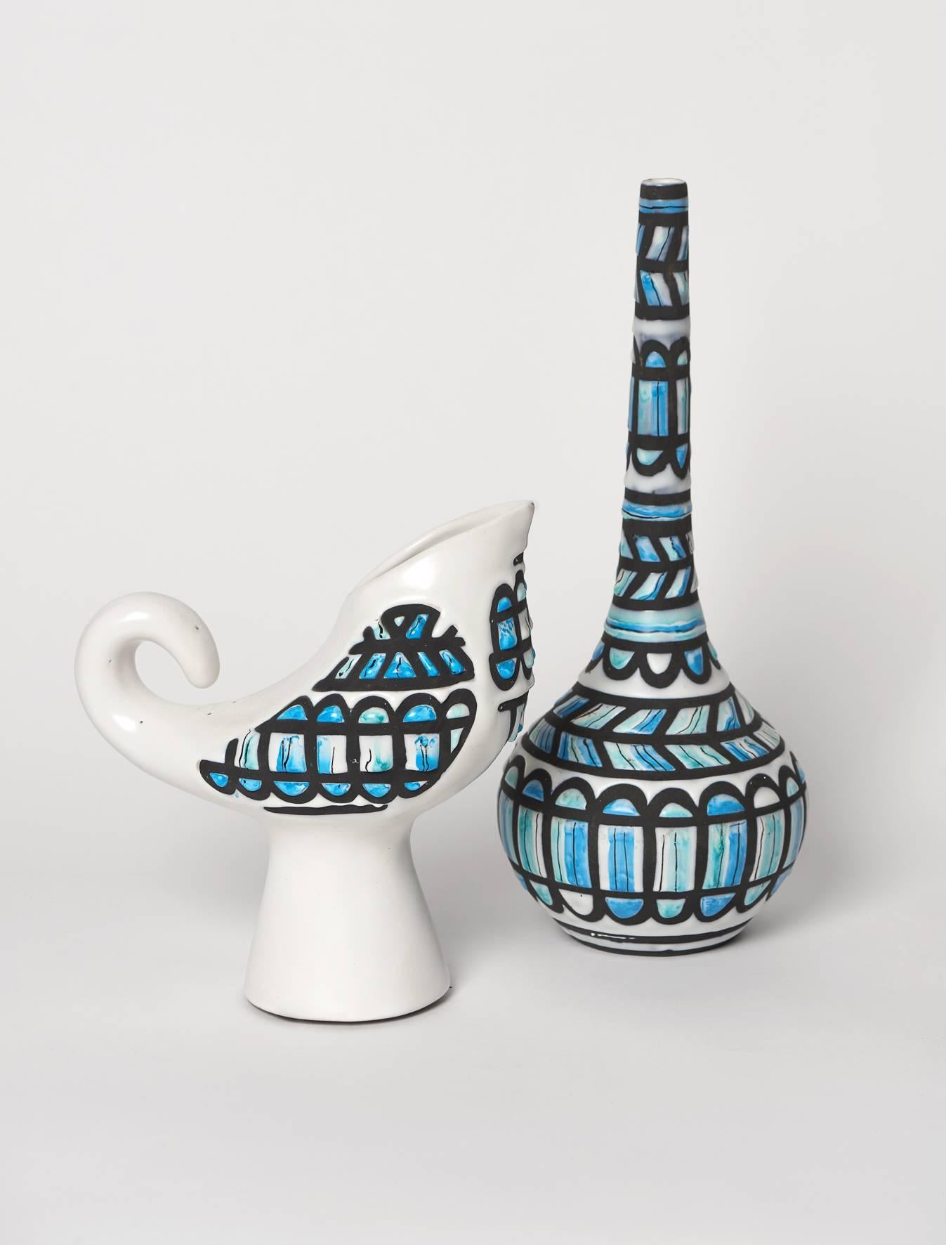Mid-20th Century Bird Pitcher Ceramic Vase by Roger Capron, Vallauris, 1960s