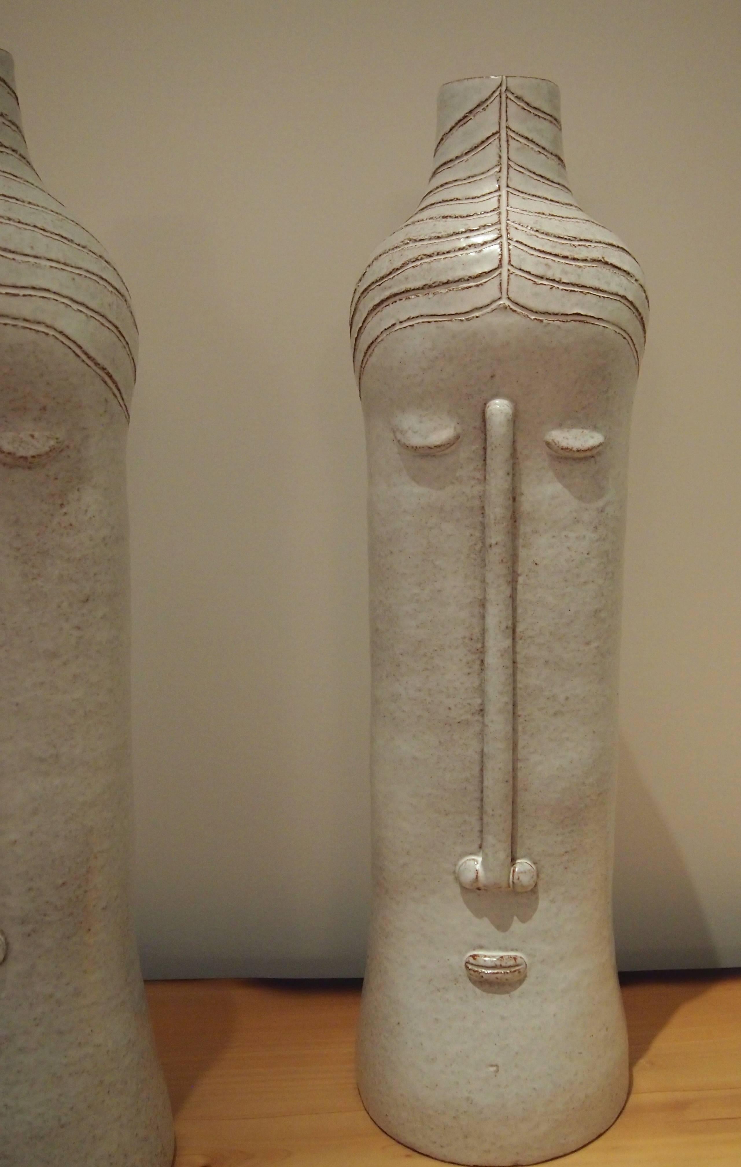 Pair of Ceramic Lamp Bases with Stylized Faces, Unique Piece by Dalo 2