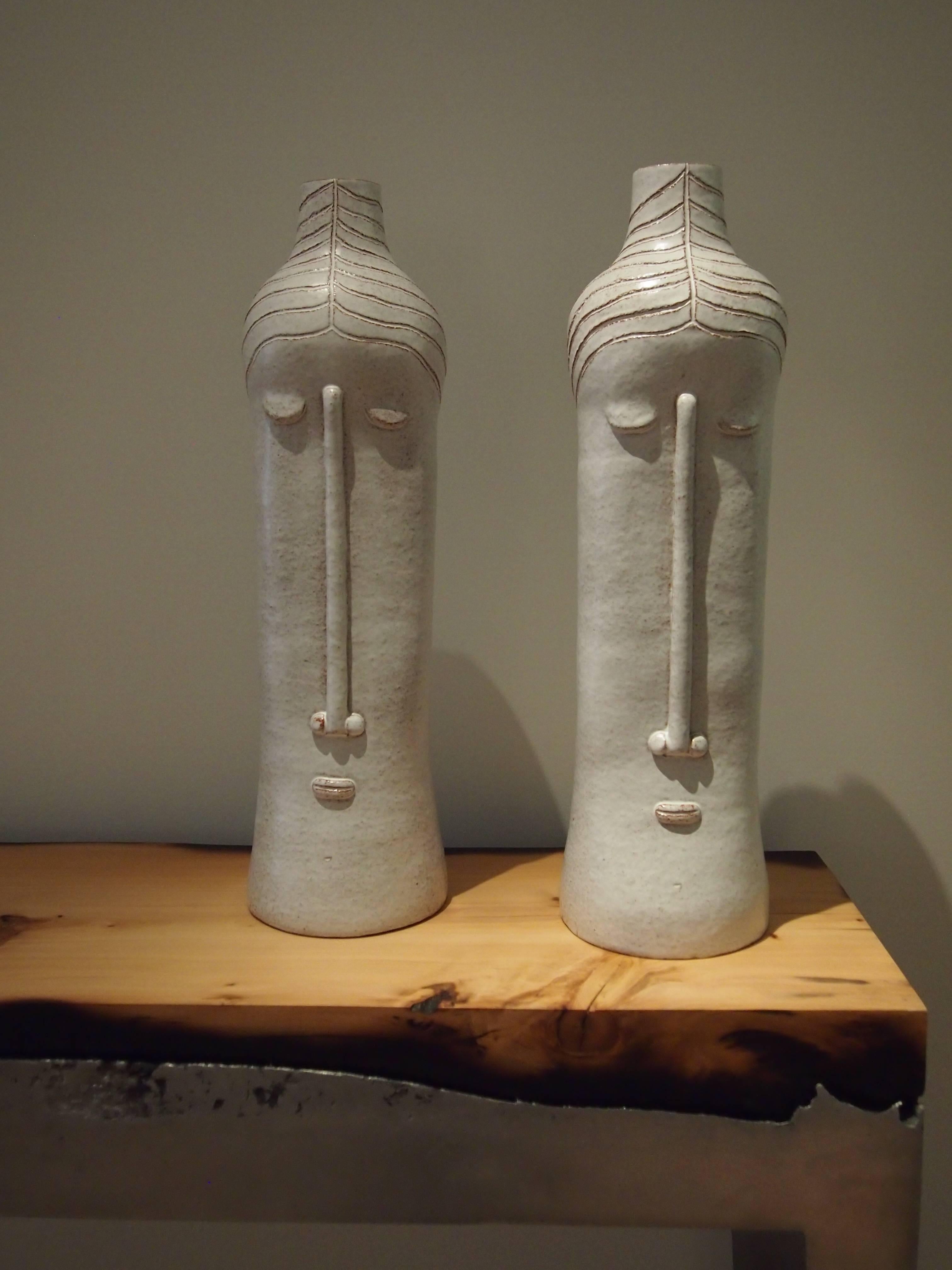 Pair of Ceramic Lamp Bases with Stylized Faces, Unique Piece by Dalo 4