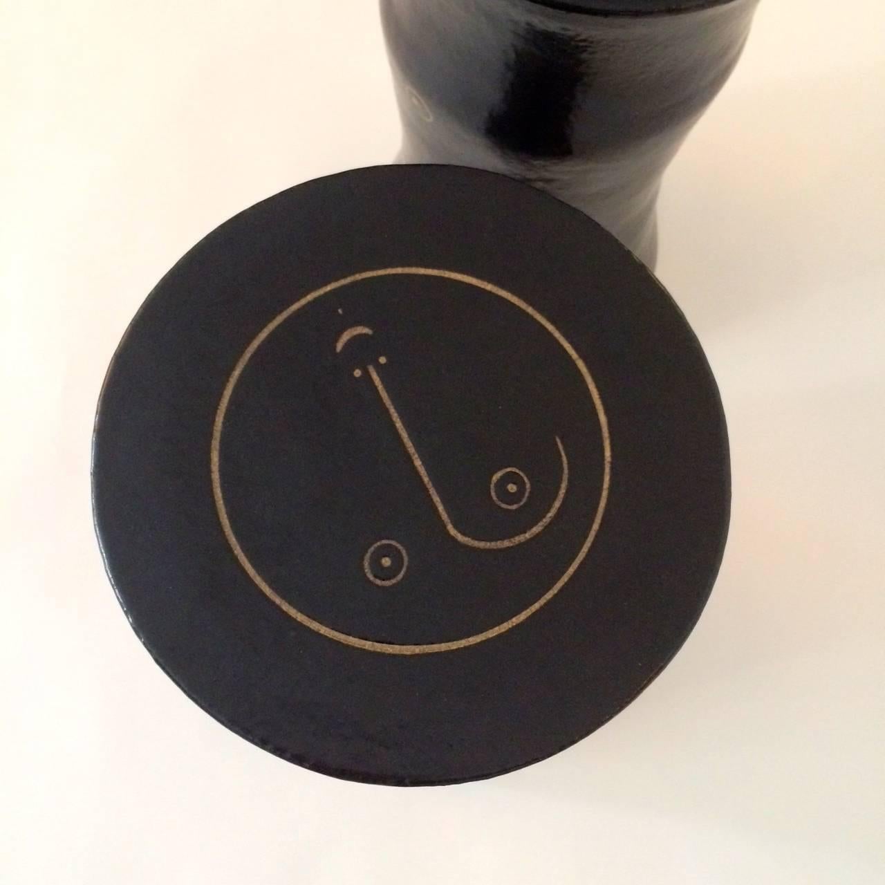 Contemporary Pair of Black Glazed Ceramic Stools, Unique Piece by Dalo