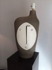 Large Ceramic Lamp Base Grey and White Signed by DaLo