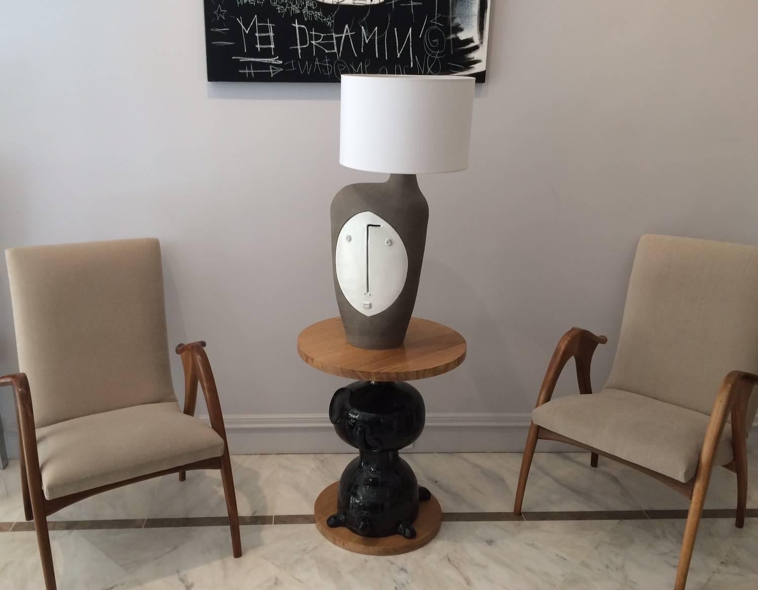 Large Ceramic Lamp Base Grey and White Signed by DaLo 2