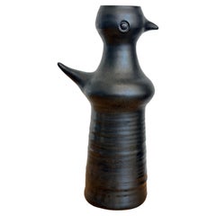 Schwarze Keramikvase in Vogelform, signiert von Jacques Pouchain, Atelier Dieulefit, 1960er Jahre