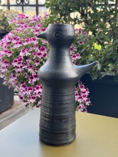Schwarze Keramikvase in Vogelform, signiert von Jacques Pouchain, Atelier Dieulefit, 1960er Jahre