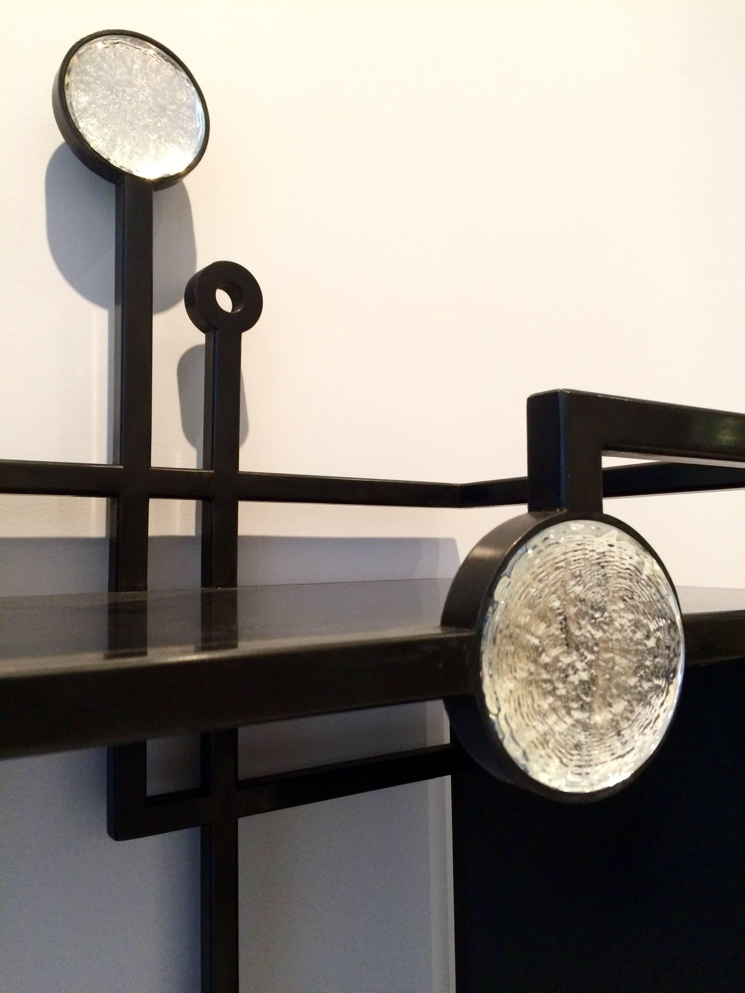 Metal Black Steel and silver glass Console one of a kind by C.Wagenaar