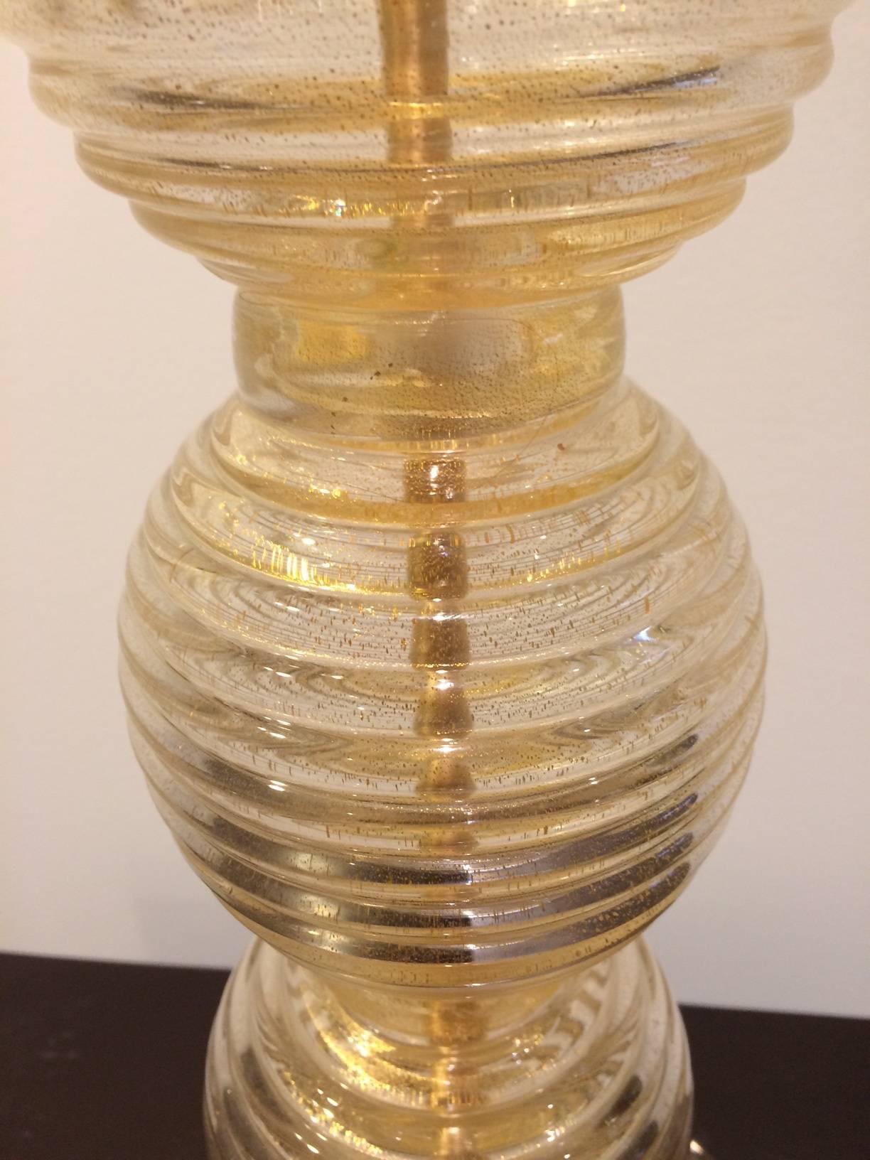 Pair of Murano Golden Glass Lamps 1