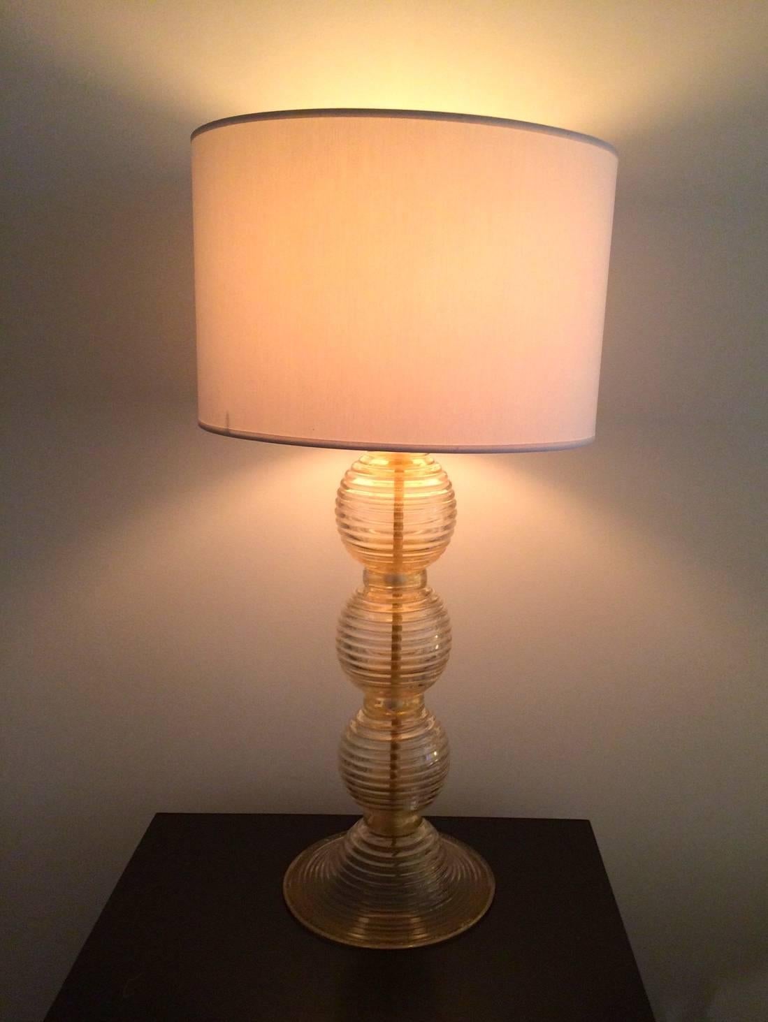 Pair of Murano Golden Glass Lamps 2