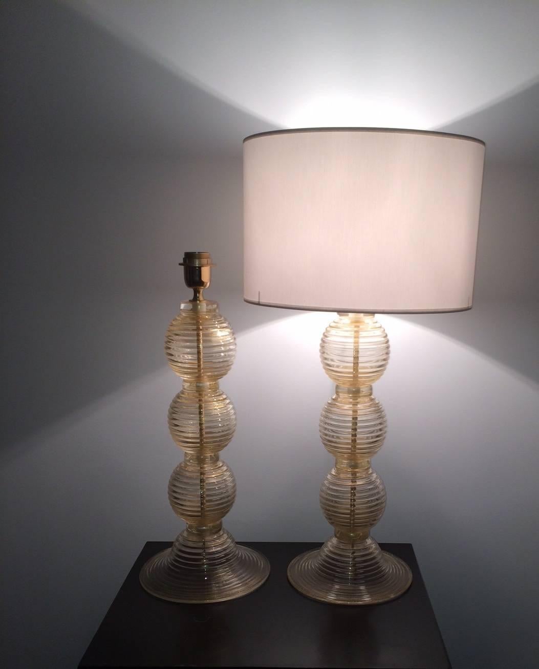 Pair of Murano Golden Glass Lamps 3