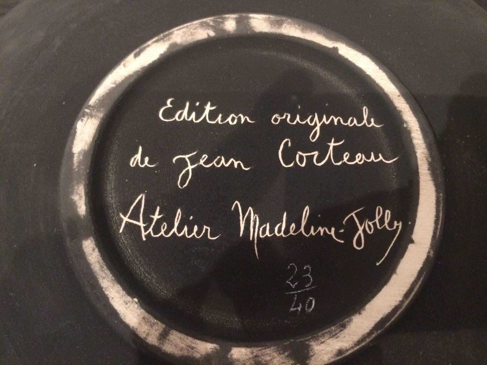 20ième siècle Assiette en céramique décorative Jean Cocteau édition originale:: 1961