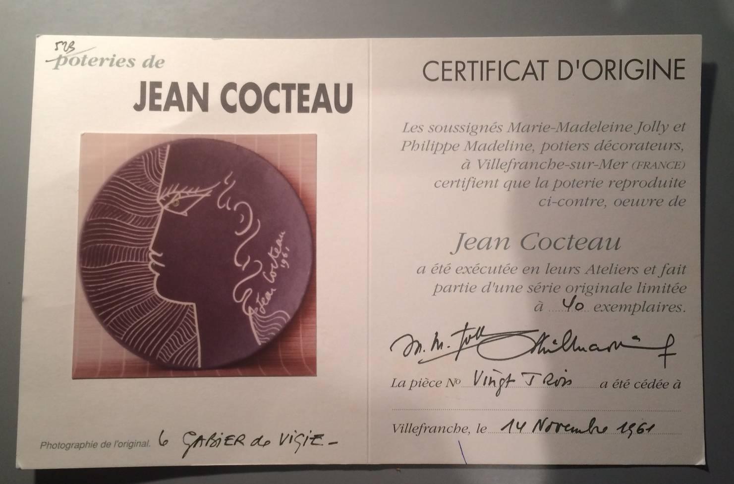 Céramique Assiette en céramique décorative Jean Cocteau édition originale:: 1961