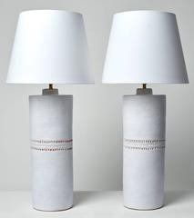 Large Pair of White Ceramic Lamps Base Signed by Dalo