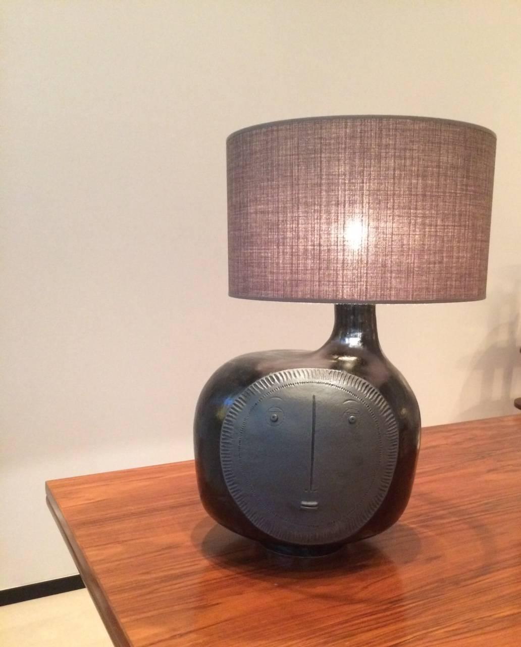 Contemporary Large Ceramic Lamp Base Glazed in Black Signed by Dalo