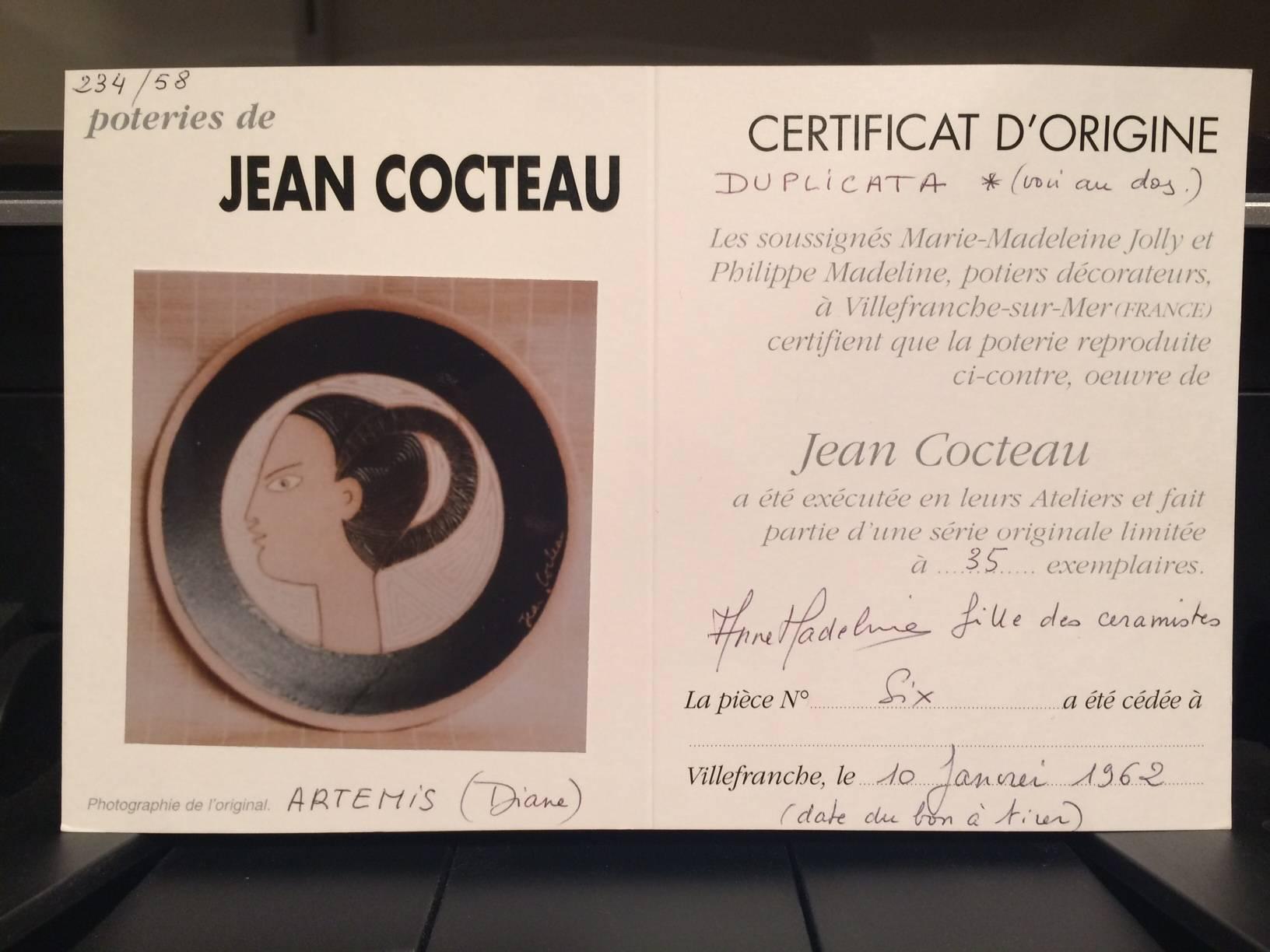 Jean Cocteau Original Ceramic Dish Artémis, 1962 3