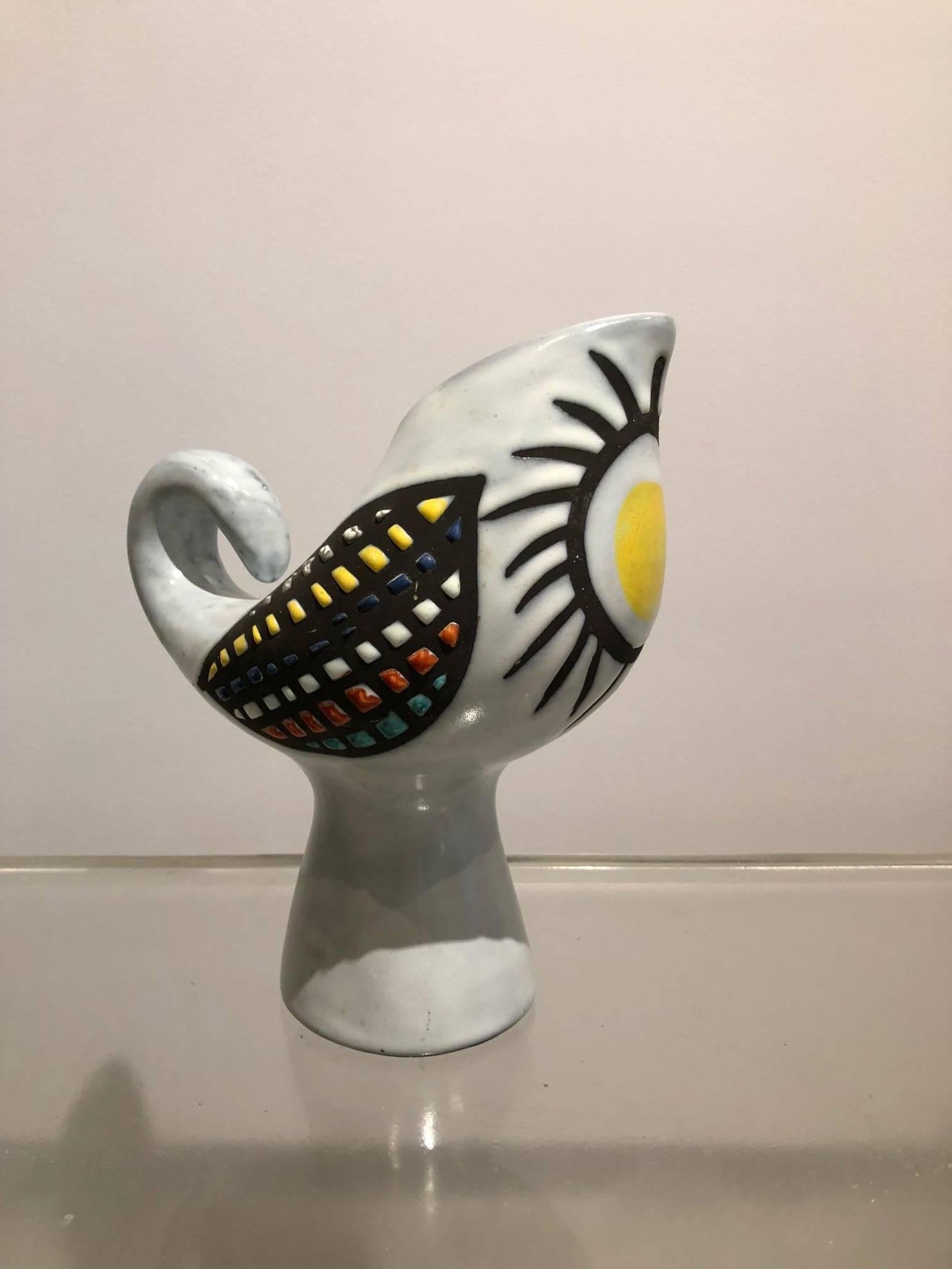 Famous bird pitcher with sun by Roger Capron, 1950s
Signed Capron Vallauris.