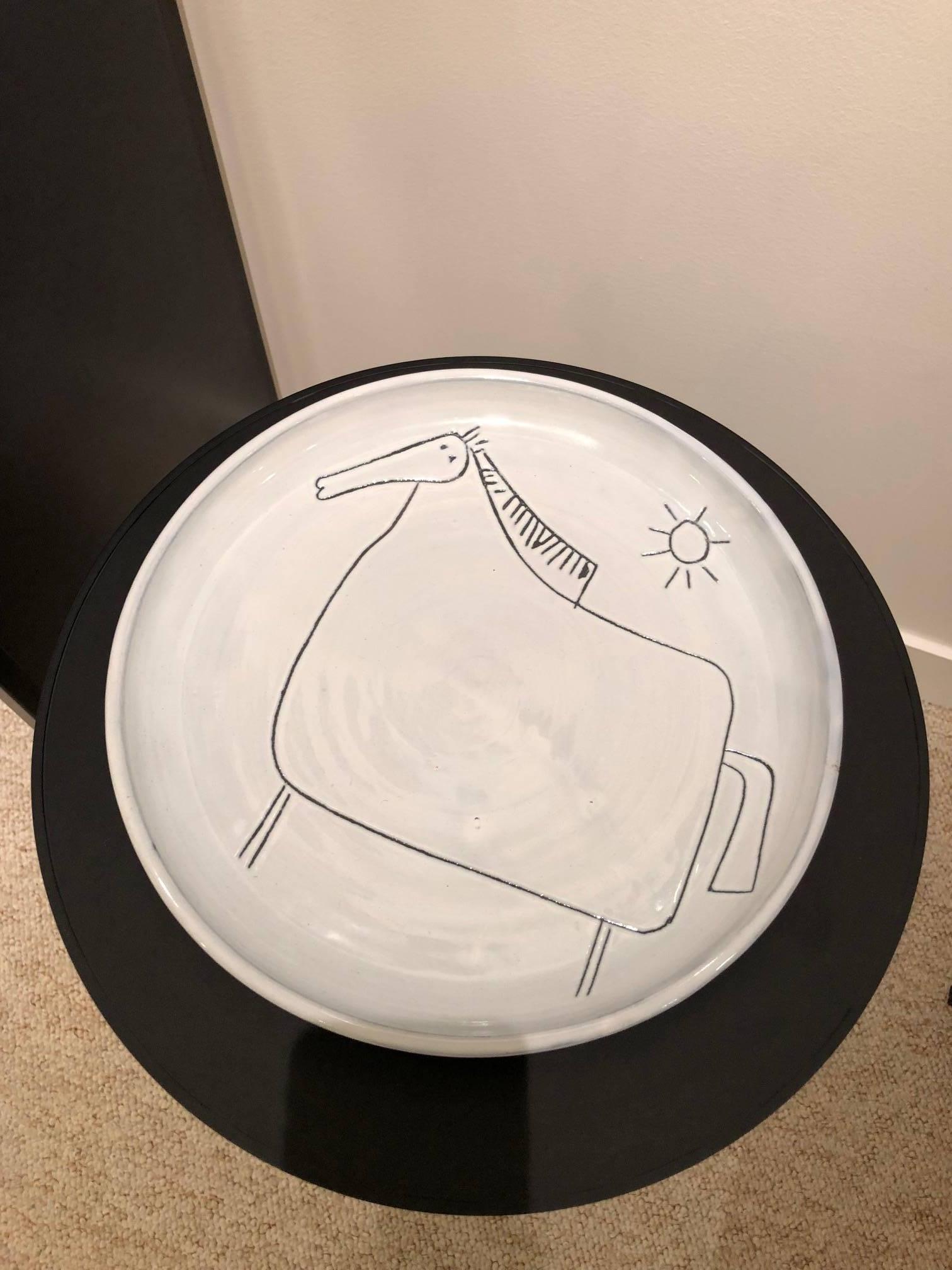 Ceramic Dish with Horse Signed by Jacques Innocenti, 1950s In Excellent Condition In Paris, FR