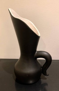 Ceramic Black and White Pitcher by Pol Chambost, 1950s