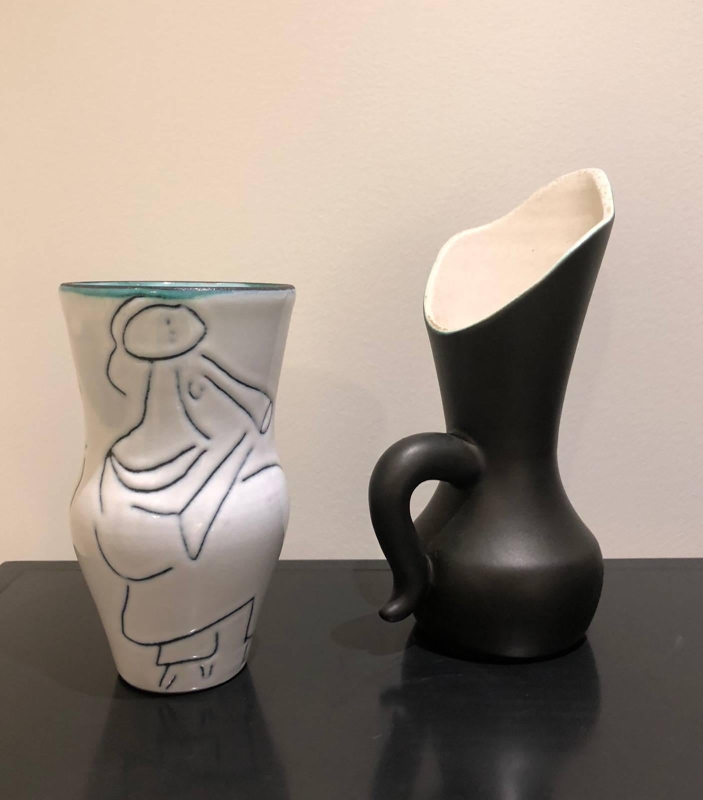 Ceramic Black and White Pitcher by Pol Chambost, 1950s 2