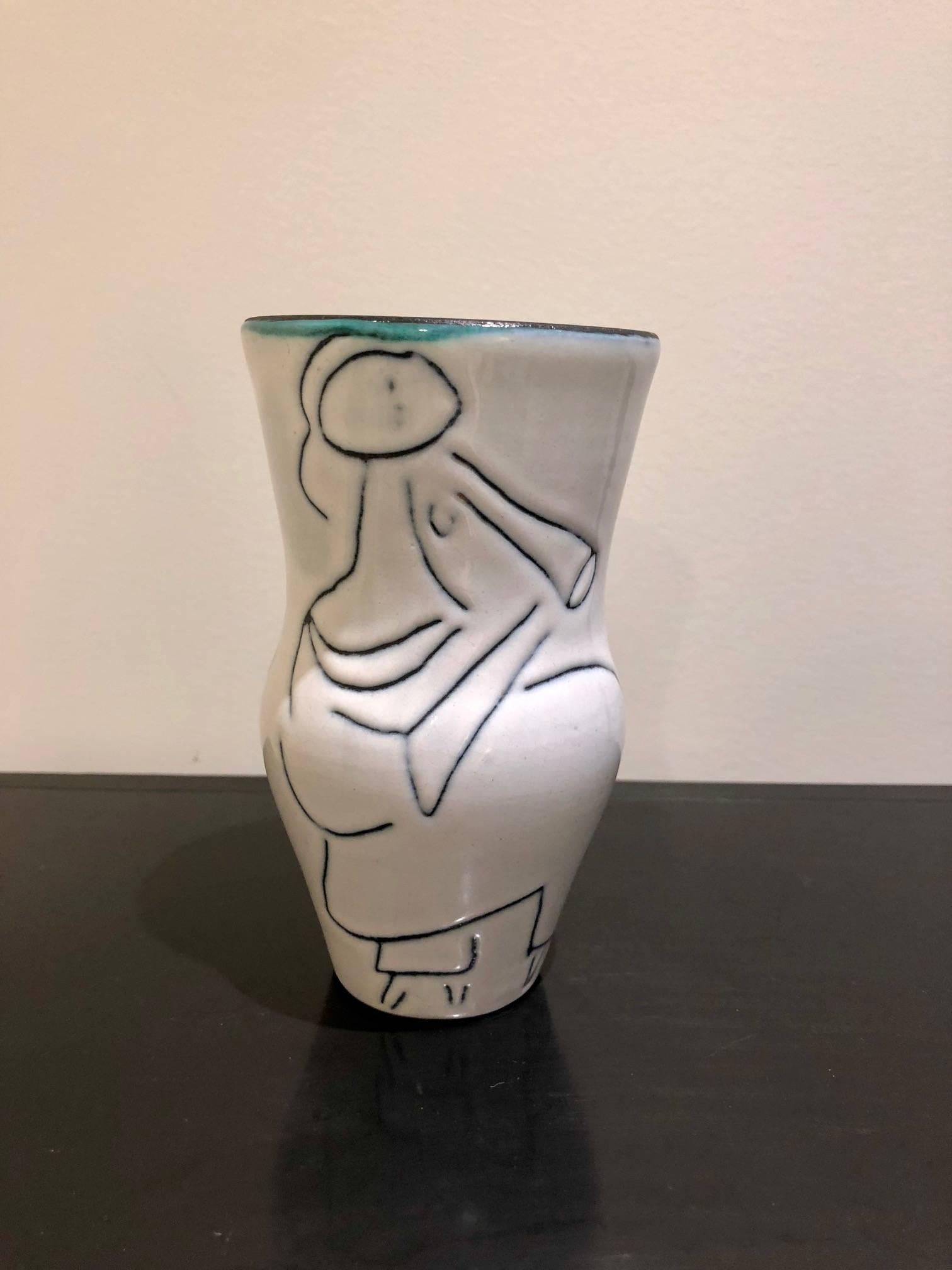 Mid-20th Century Ceramic Vase with Women Design by Jacques Innocenti, 1950s