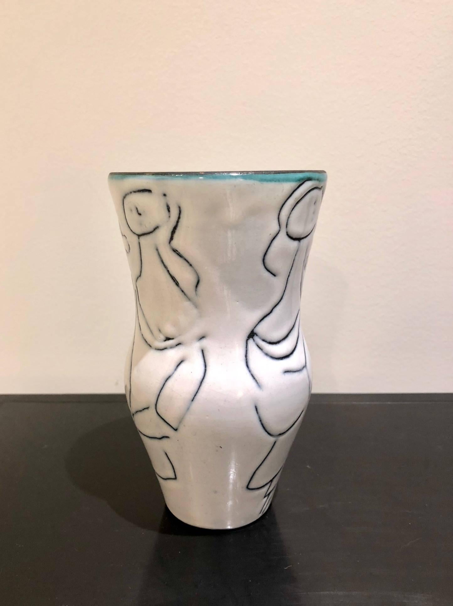 Ceramic Vase with Women Design by Jacques Innocenti, 1950s In Excellent Condition In Paris, FR