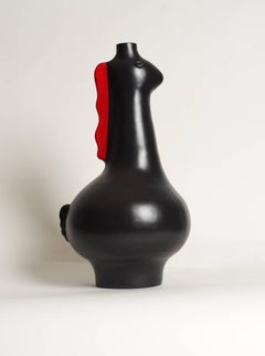Large Zoomorphic Ceramic Lamp Base Glazed in Black Signed by Dalo