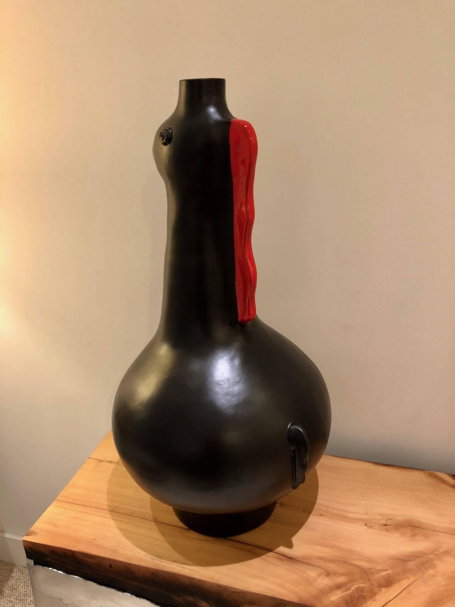 Large Zoomorphic Ceramic Lamp Base Glazed in Black Signed by Dalo 1