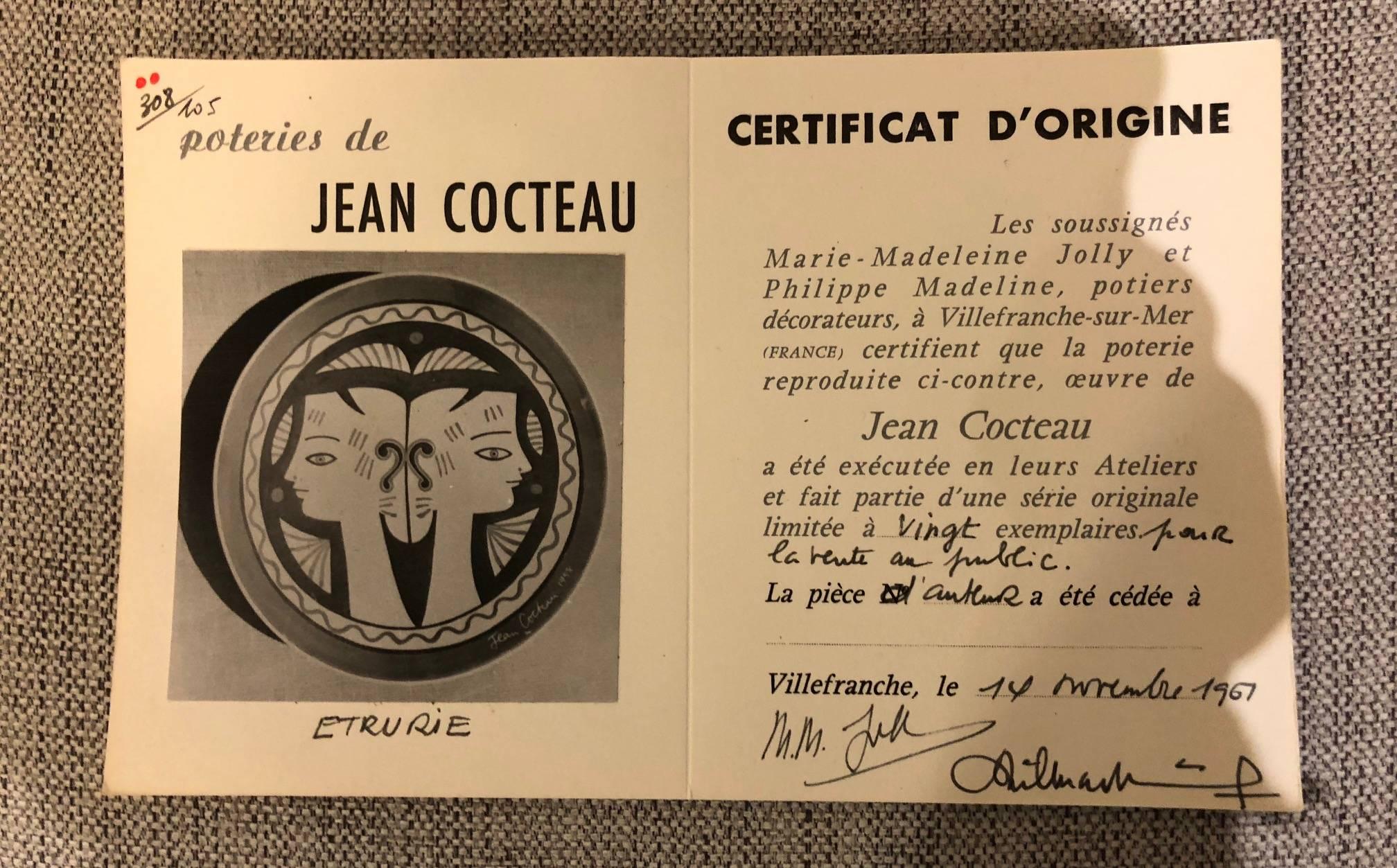 Mid-20th Century Jean Cocteau Large Original Edition Ceramic Dish 