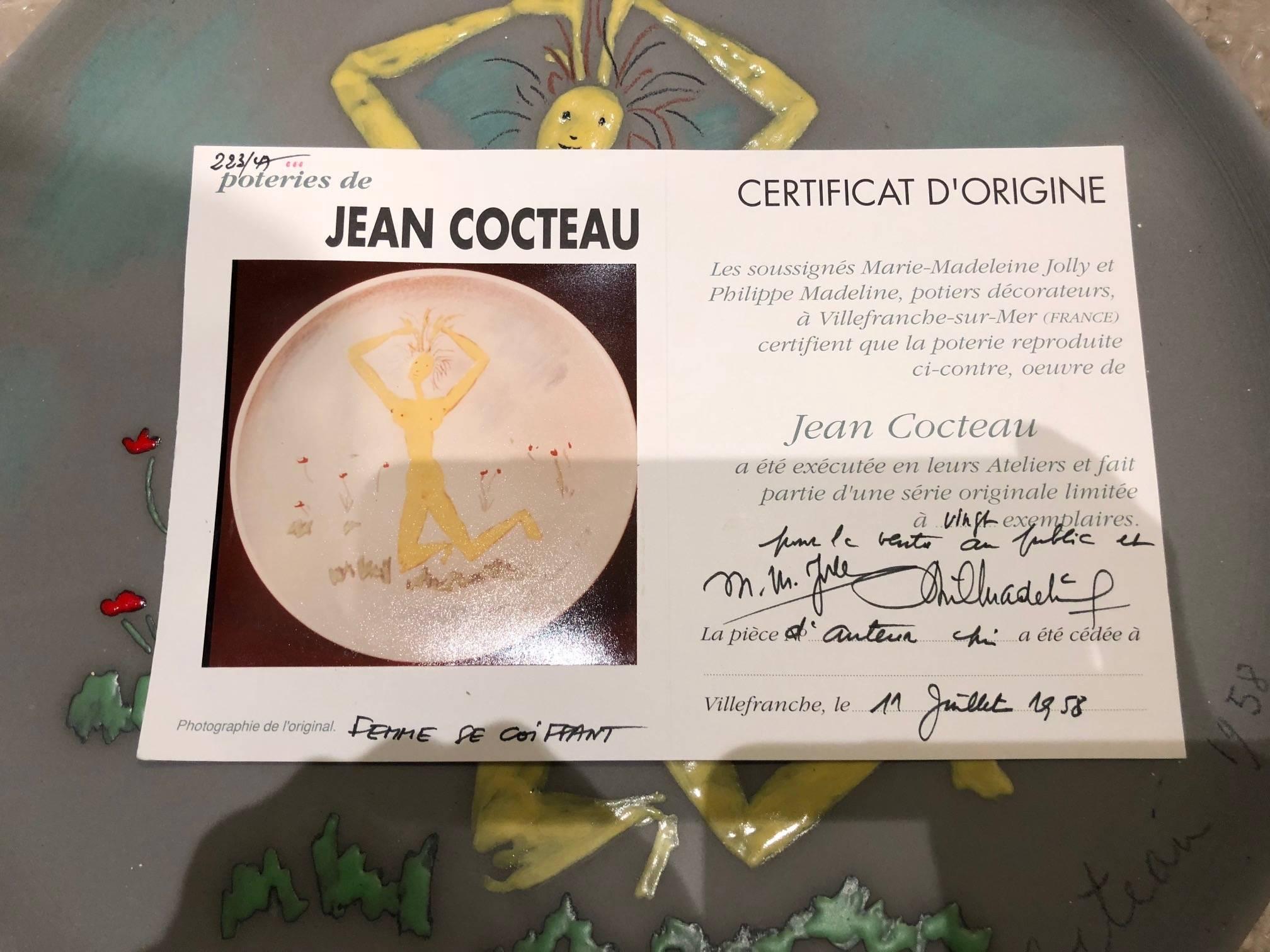 French Jean Cocteau Original Edition Ceramic Dish 